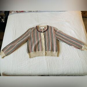 THE GREAT The Tiny Cardigan in Cream Ticking Stripe